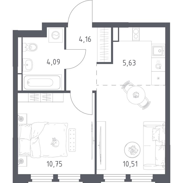 Apartment Sale, 35.14平方米 at Kosmicheskiy kvartal, M.K. Tikhonravova Street, Yubileyniy Microdistrict, Korolyov, Moscow Region, Russia #1