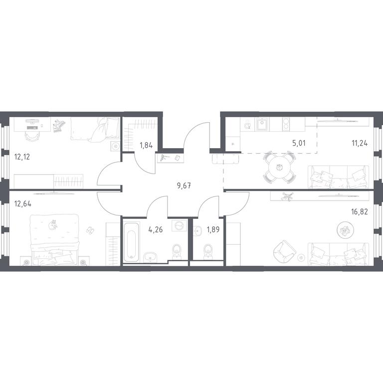 2-BD Apartment Sale, 75.49 sq. m. at Kosmicheskiy kvartal, M.K. Tikhonravova Street, Yubileyniy Microdistrict, Korolyov, Moscow Region, Russia #1