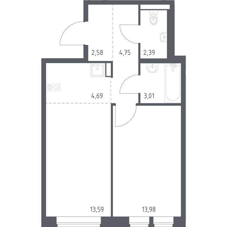 Apartment Sale, 44.99平方米 at Kvartal Aviatorov, ulitsa Koldunova, Aviatorov Microdistrict, Balashikha, Moscow Region, Russia #1