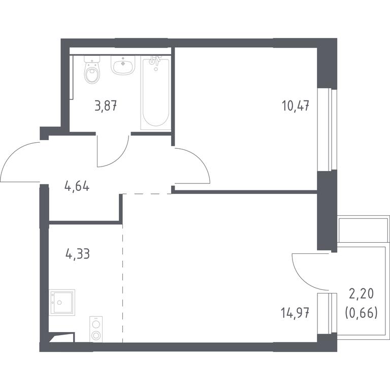 1-BD Apartment Sale, 38.94平方米 at Kvartal Saburovo, derevnya Saburovo, 198, Krasnogorsk City District, Moscow Region, Russia #1