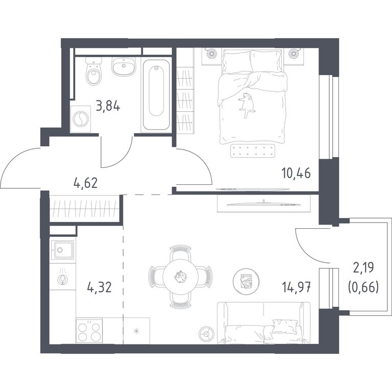 Apartment Sale, 38.87 sq. m. at Novoe Vidnoe, Kalinovka Village, Leninskiy City District, Moscow Region, Russia #1