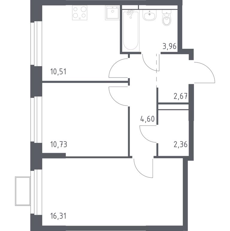 1-BD Apartment Sale, 51.14平方米 at Novoe Vidnoe, Kalinovka Village, Leninskiy City District, Moscow Region, Russia #1