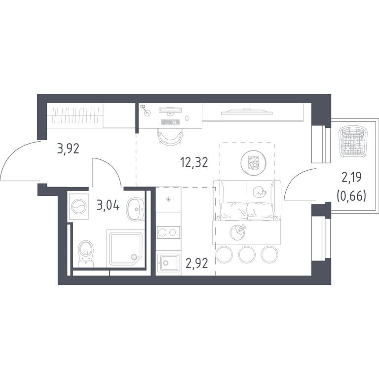 Apartment Sale, 22.86平方米 at Novoe Vidnoe, Kalinovka Village, Leninskiy City District, Moscow Region, Russia #1