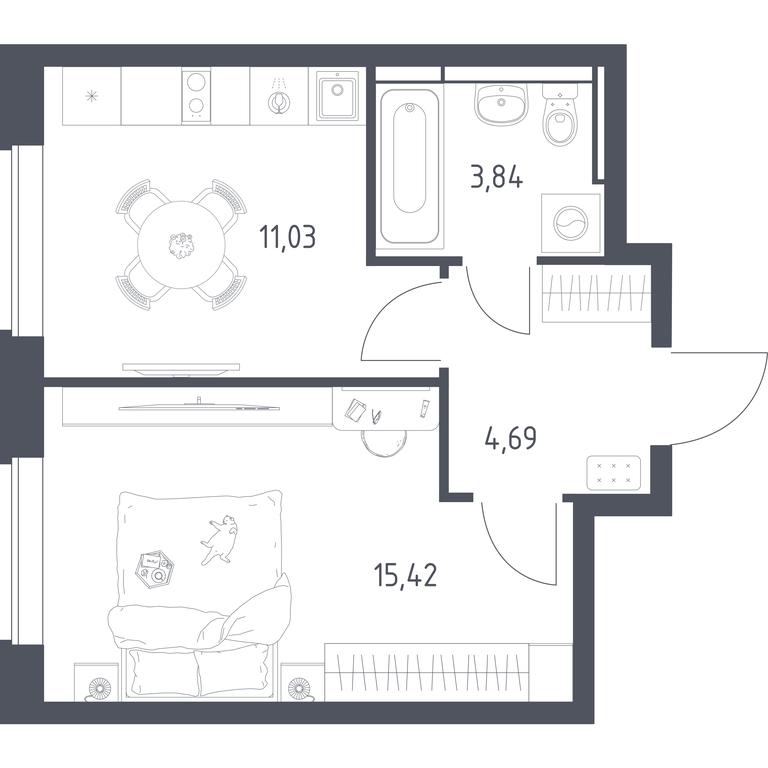 Apartment Sale, 34.98 sq. m. at Novoe Vidnoe, Kalinovka Village, Leninskiy City District, Moscow Region, Russia #1