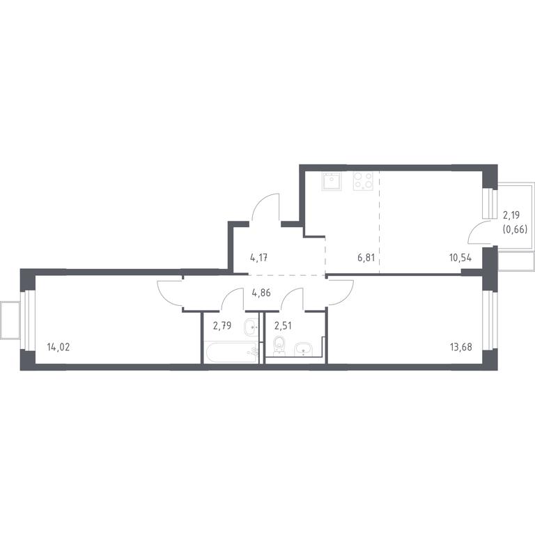 1-BD Apartment Sale, 60.04平方米 at Novoe Vidnoe, Kalinovka Village, Leninskiy City District, Moscow Region, Russia #1