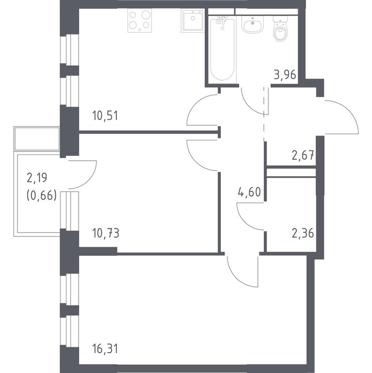 1-BD Apartment Sale, 51.8 sq. m. at Novoe Vidnoe, Kalinovka Village, Leninskiy City District, Moscow Region, Russia #1