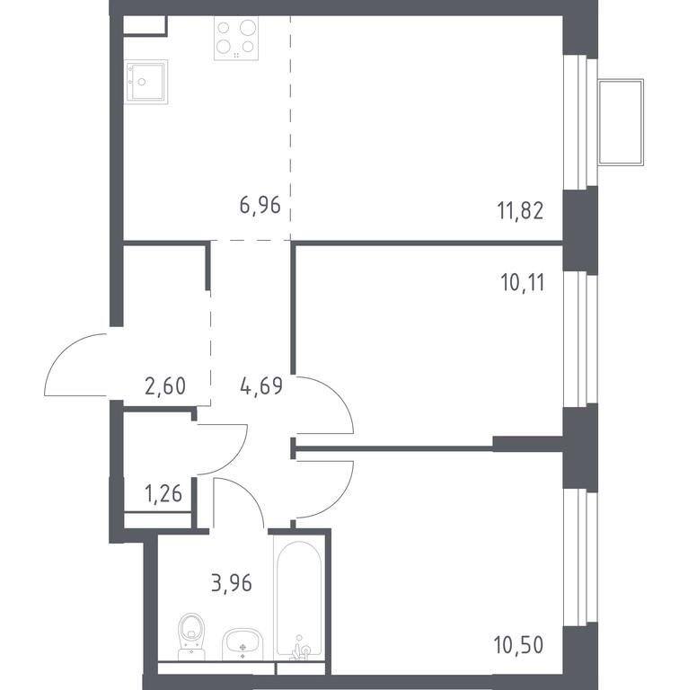 1-BD Apartment Sale, 51.9平方米 at Novoe Vidnoe, Kalinovka Village, Leninskiy City District, Moscow Region, Russia #1