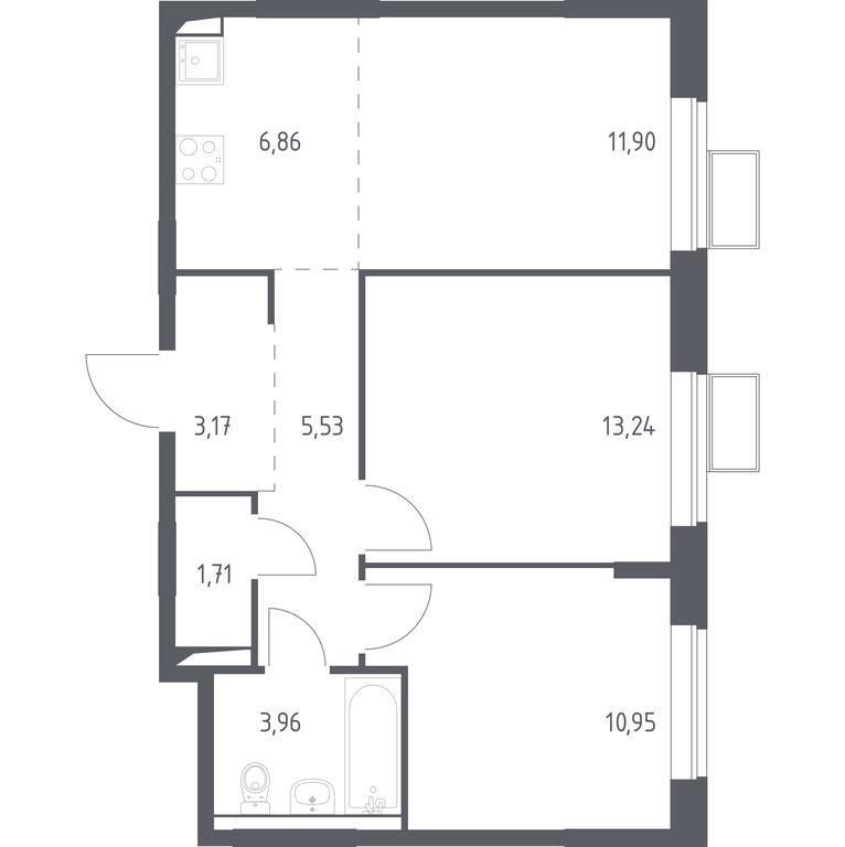 2-BD Apartment Sale, 57.32 sq. m. at Kvartal Saburovo, derevnya Saburovo, 198, Krasnogorsk City District, Moscow Region, Russia #1