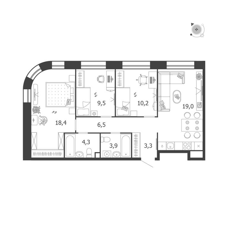 3-BD Apartment Sale, 75.1 sq. m. at Shagal, Автозаводская улица, 23, Москва, Россия #1 3-BD Apartment Sale, 75.1 sq. m. at Shagal, Автозаводская улица, 23, Москва, Россия #1