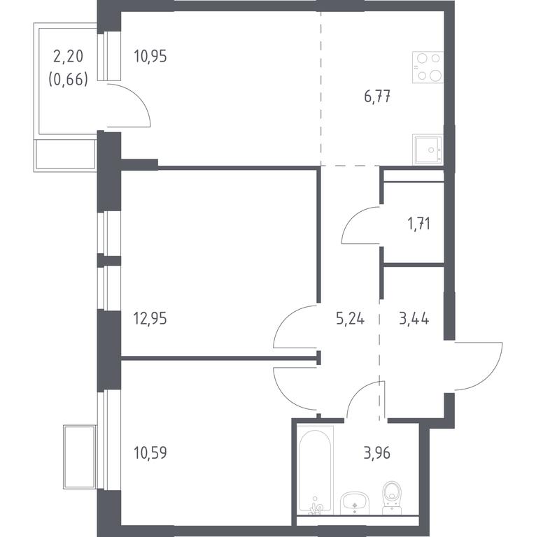 2-BD Apartment Sale, 56.27 sq. m. at Kvartal Saburovo, derevnya Saburovo, 198, Krasnogorsk City District, Moscow Region, Russia #1