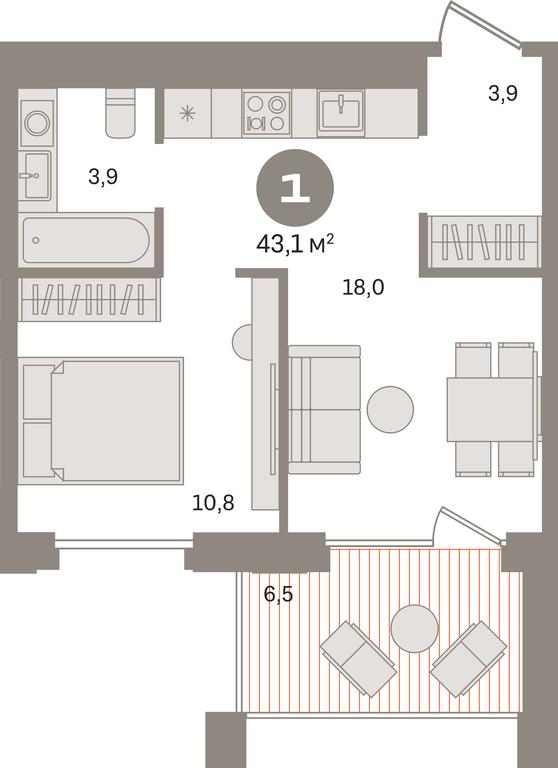 1-BD Apartment Sale, 43.1平方米 at Dom A, Dubininskaya Street, вл59к2, Moscow, Russia #1