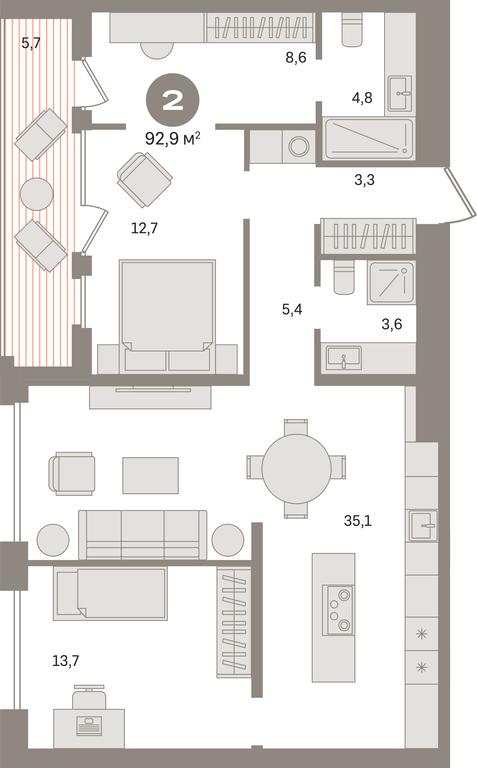 2-BD Apartment Sale, 92.9 sq. m. at Dom A, Dubininskaya Street, вл59к2, Moscow, Russia #1