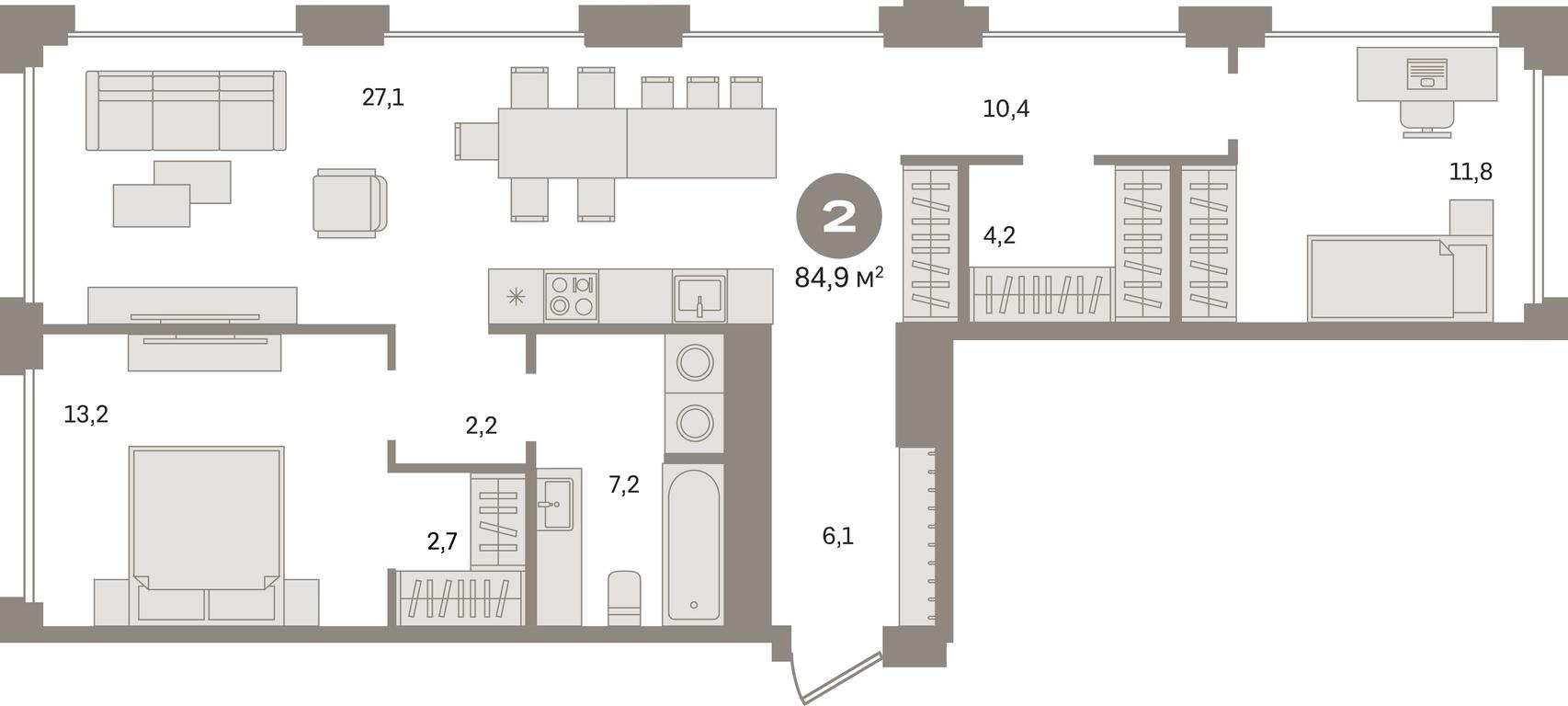 2-BD Apartment Sale, 84.9平方米 at Dom A, Dubininskaya Street, вл59к2, Moscow, Russia #1
