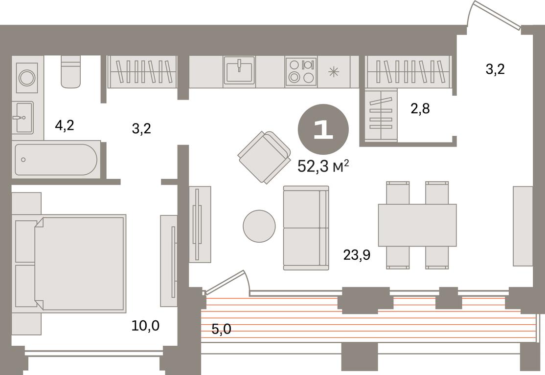 1-BD Apartment Sale, 52.3平方米 at Dom A, Dubininskaya Street, вл59к2, Moscow, Russia #1
