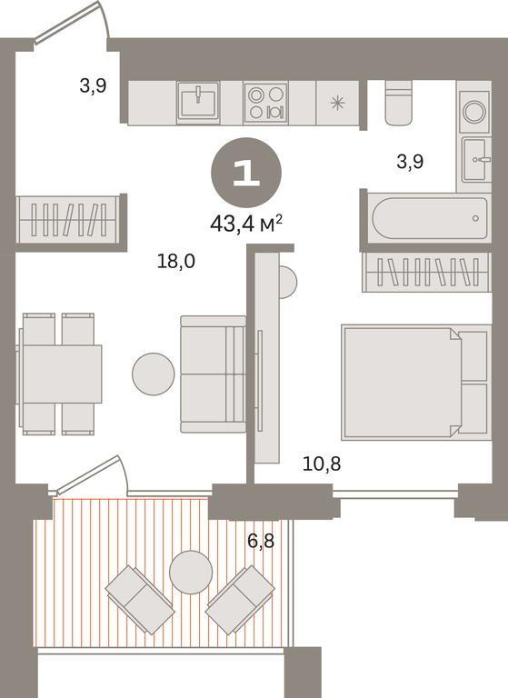 1-BD Apartment Sale, 43.4平方米 at Dom A, Dubininskaya Street, вл59к2, Moscow, Russia #1 1-BD Apartment Sale, 43.4平方米 at Dom A, Dubininskaya Street, вл59к2, Moscow, Russia #1