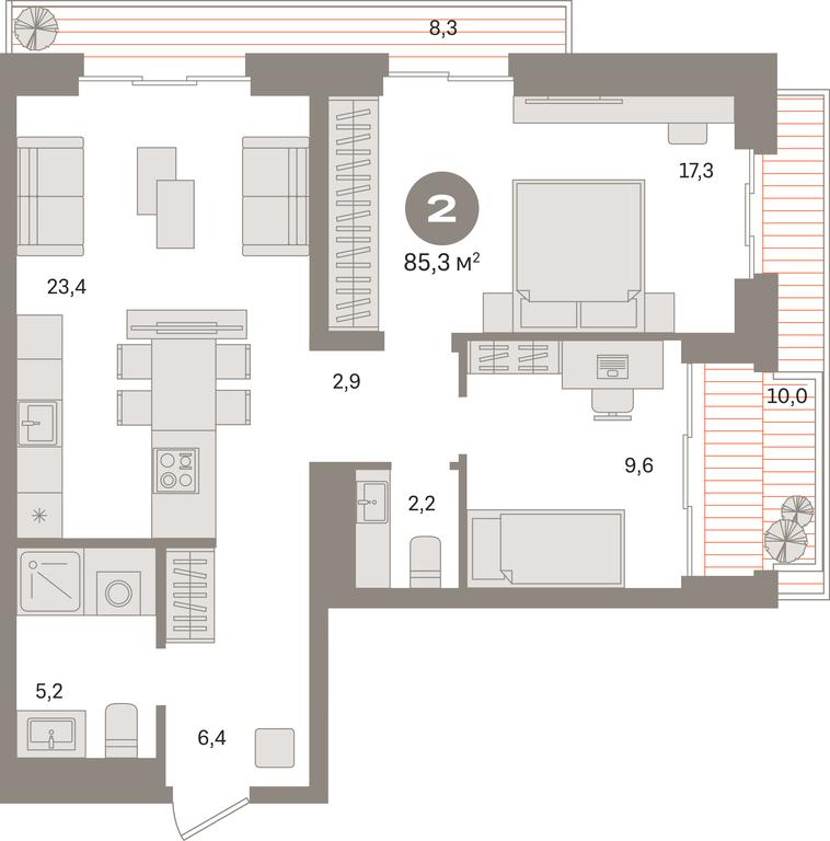 2-BD Apartment Sale, 85.3平方米 at Kvartal «MONS», Ogorodny Drive, Moscow, Russia #1