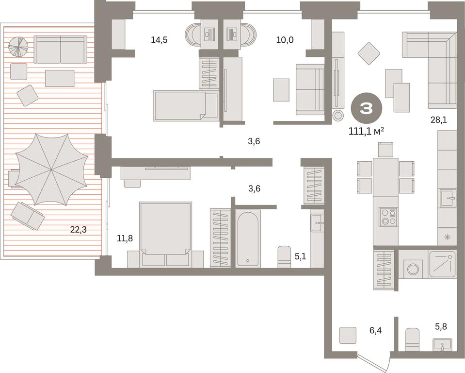 3-BD Apartment Sale, 111.1平方米 at Kvartal «MONS», Ogorodny Drive, Moscow, Russia #1 3-BD Apartment Sale, 111.1平方米 at Kvartal «MONS», Ogorodny Drive, Moscow, Russia #1