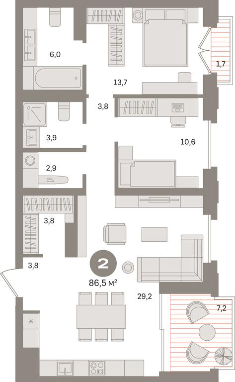 2-BD Apartment Sale, 86.5平方米 at Kvartal «MONS», Ogorodny Drive, Moscow, Russia #1