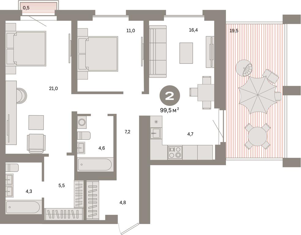 2-BD Apartment Sale, 99.5平方米 at Kvartal Metronom, Tagilskaya Street, Moscow, Russia #1