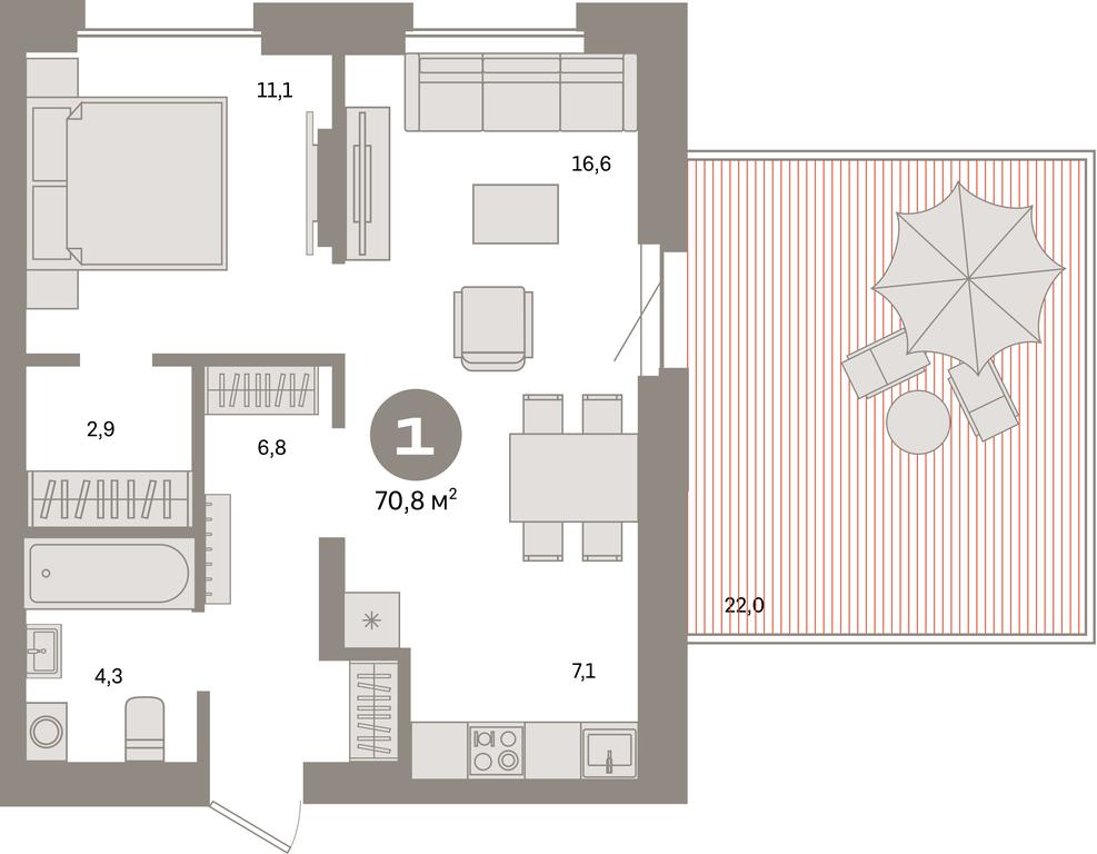 1-BD Apartment Sale, 70.8平方米 at Kvartal Metronom, Tagilskaya Street, Moscow, Russia #1