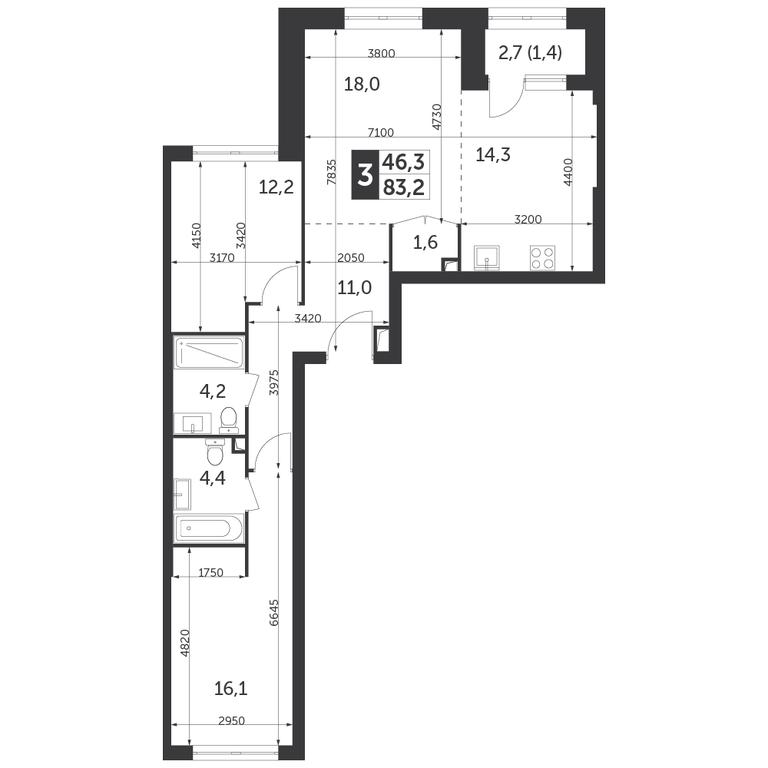 3-BD Apartment Sale, 83.2平方米 at Rezhisser, Vilgelma Pika Street, 3, Moscow, Russia #2