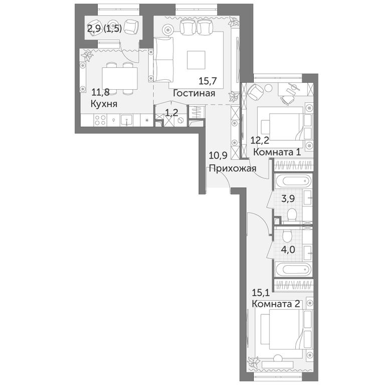 3-BD Apartment Sale, 76.3 sq. m. at Rezhisser, Vilgelma Pika Street, 3, Moscow, Russia #1