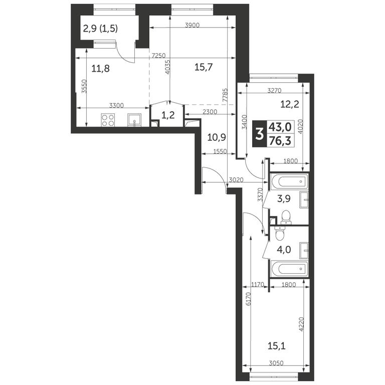 3-BD Apartment Sale, 76.3 sq. m. at Rezhisser, Vilgelma Pika Street, 3, Moscow, Russia #2