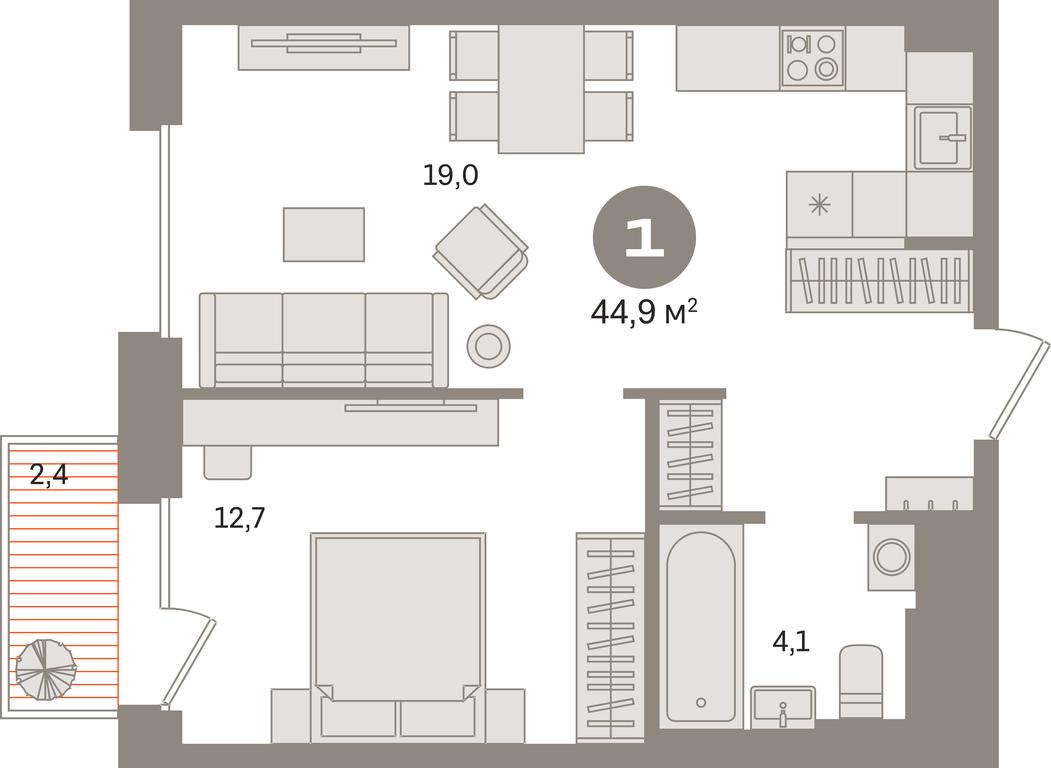 1-BD Apartment Sale, 44.9平方米 at Kvartal Gercena, zhiloy kompleks Kvartal Gertsena, Moscow, Russia #1