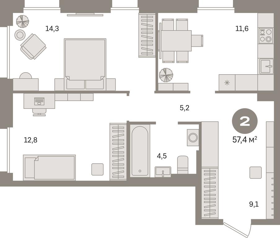 2-BD Apartment Sale, 57.4平方米 at Kvartal Gercena, zhiloy kompleks Kvartal Gertsena, Moscow, Russia #1 2-BD Apartment Sale, 57.4平方米 at Kvartal Gercena, zhiloy kompleks Kvartal Gertsena, Moscow, Russia #1