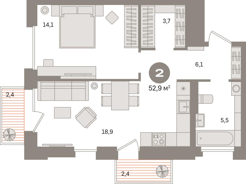 1-BD Apartment Sale, 52.9平方米 at Kvartal Gercena, zhiloy kompleks Kvartal Gertsena, Moscow, Russia #1
