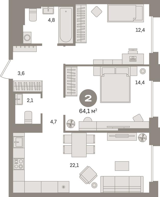 2-BD Apartment Sale, 64.1 sq. m. at Kvartal Gercena, zhiloy kompleks Kvartal Gertsena, Moscow, Russia #1 2-BD Apartment Sale, 64.1 sq. m. at Kvartal Gercena, zhiloy kompleks Kvartal Gertsena, Moscow, Russia #1