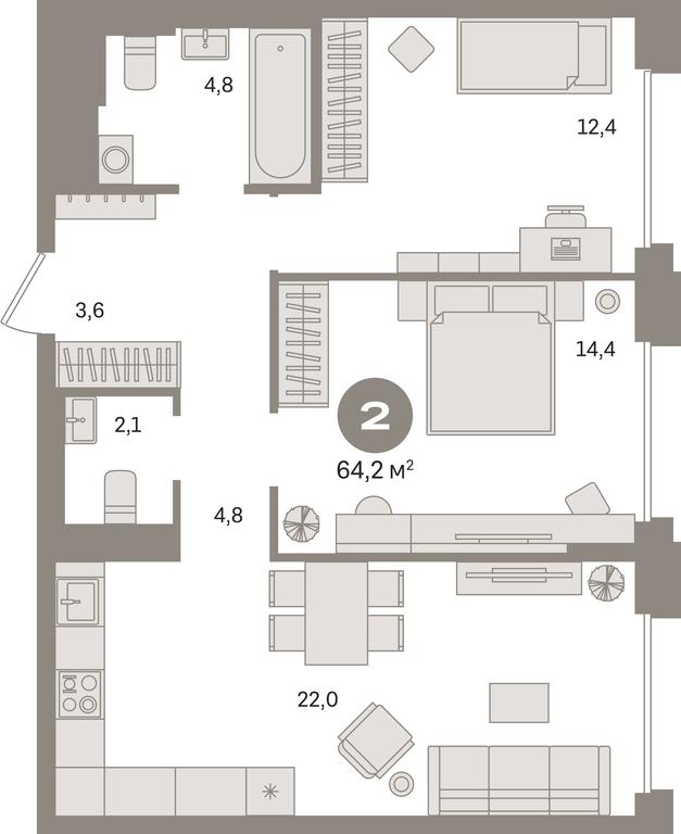2-BD Apartment Sale, 64.2平方米 at Kvartal Gercena, zhiloy kompleks Kvartal Gertsena, Moscow, Russia #1 2-BD Apartment Sale, 64.2平方米 at Kvartal Gercena, zhiloy kompleks Kvartal Gertsena, Moscow, Russia #1
