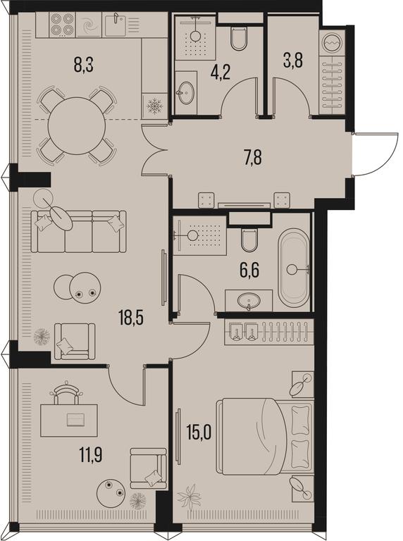 2-BD Apartment Sale, 76.1平方米 at High Life, Letnikovskaya Street, 11/10с1, Moscow, Russia #1
