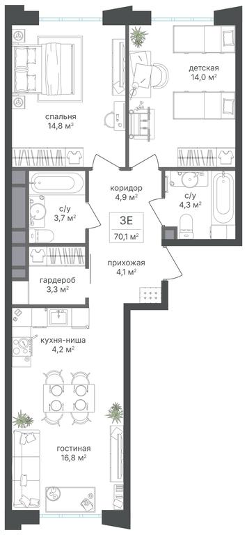 2-BD Apartment Sale, 70.1 sq. m. at Mikhalkovskiy, Mikhalkovskaya Street, 48, Moscow, Russia #1 2-BD Apartment Sale, 70.1 sq. m. at Mikhalkovskiy, Mikhalkovskaya Street, 48, Moscow, Russia #1