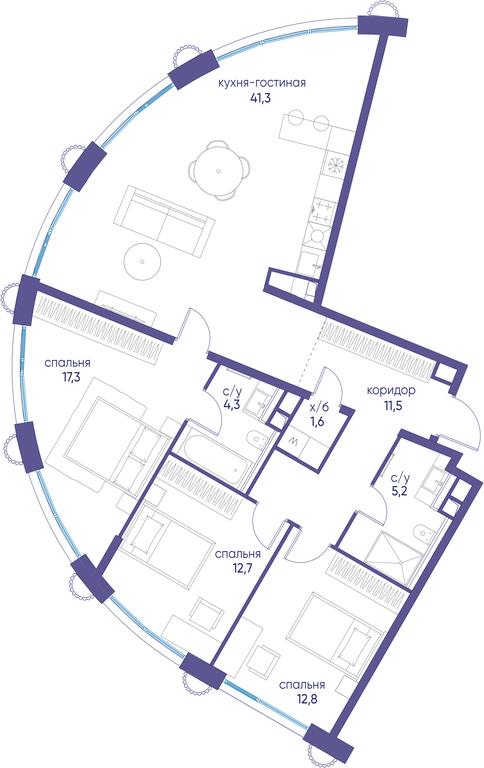 3-BD Apartment Sale, 106.4 sq. m. at Ostrov, Nizhnye Mnyovniki Street, 37Ас4, Moscow, Russia #1 3-BD Apartment Sale, 106.4 sq. m. at Ostrov, Nizhnye Mnyovniki Street, 37Ас4, Moscow, Russia #1