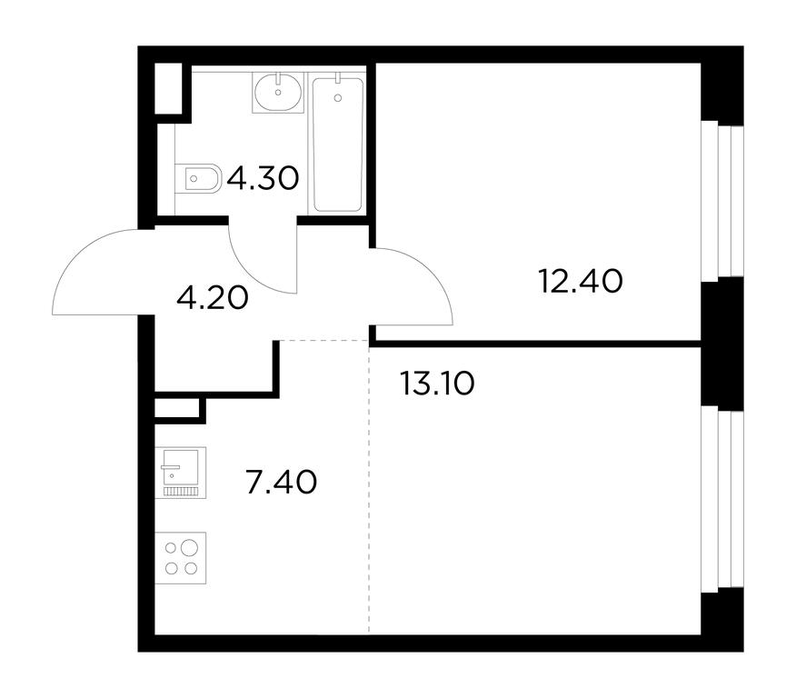 1-BD Apartment Sale, 41.4 sq. m. at Belyi Grad, Tsentralnaya Street, 1, Mytischi, Moscow Region, Russia #1