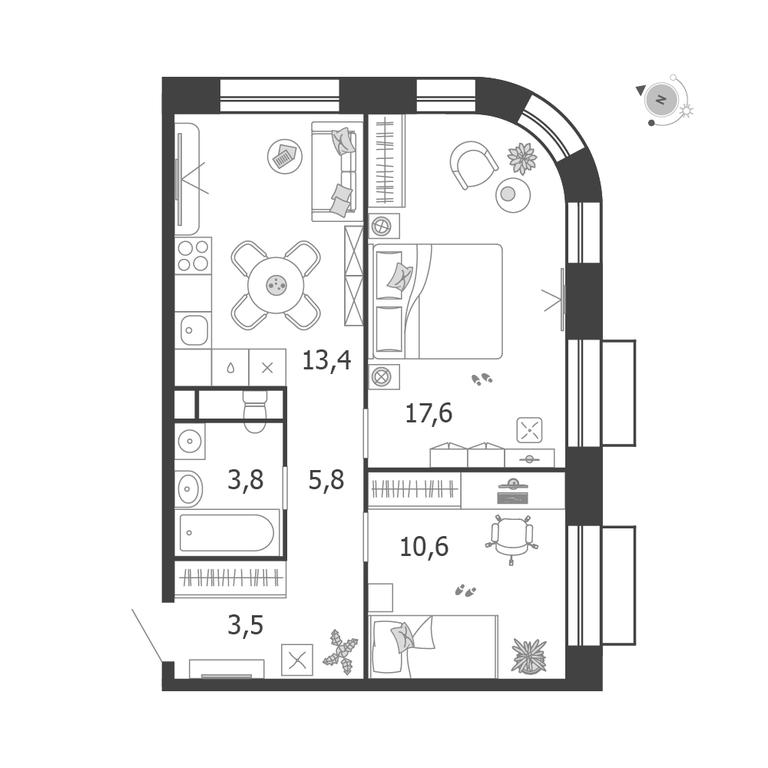 2-BD Apartment Sale, 54.7 sq. m. at Shagal, Автозаводская улица, 23, Москва, Россия #2 2-BD Apartment Sale, 54.7 sq. m. at Shagal, Автозаводская улица, 23, Москва, Россия #2