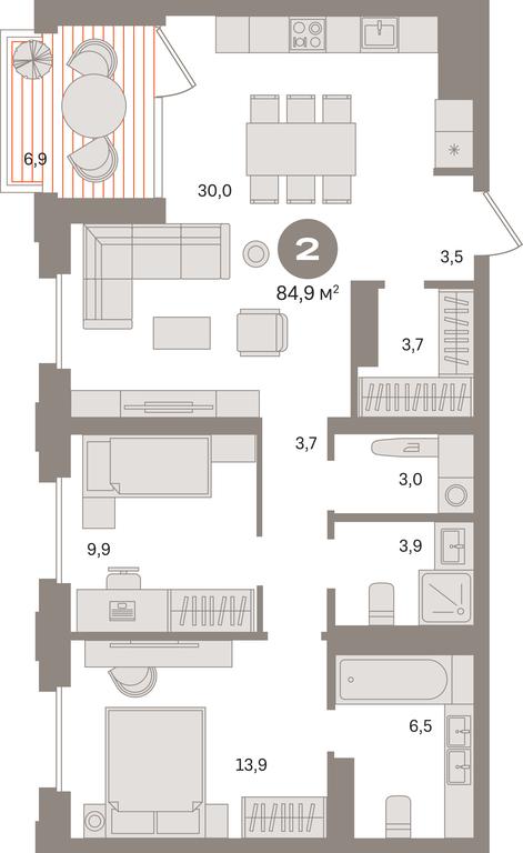 2-BD Apartment Sale, 84.9平方米 at Kvartal «MONS», Ogorodny Drive, Moscow, Russia #1