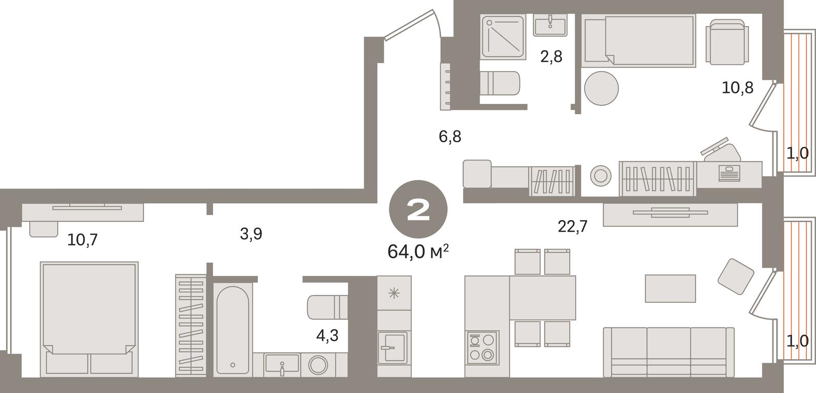 2-BD Apartment Sale, 64 sq. m. at Pervy kvartal, Kalinovaya ulitsa, derevnya Sapronovo, Leninskiy City District, Moscow Region, Russia #1