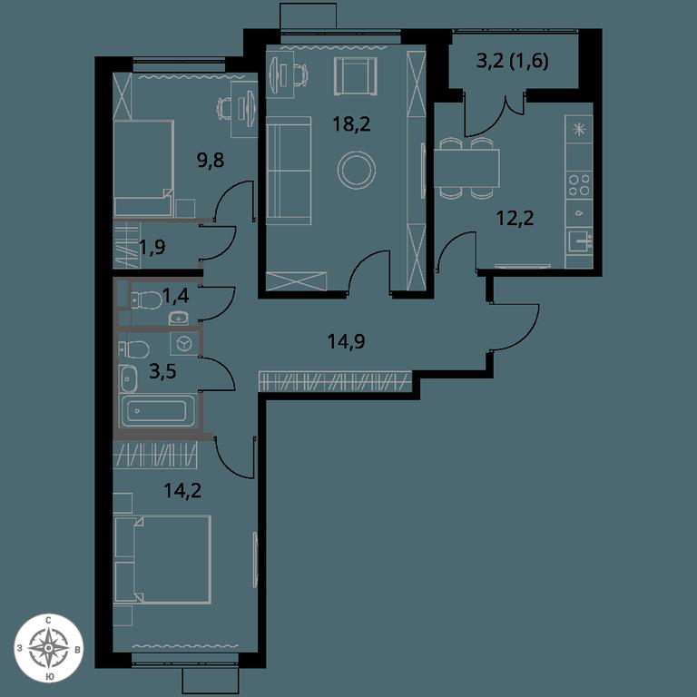 3-BD Apartment Sale, 77.7 sq. m. at 1-y Salarevskiy, Kiyevskoye Highway, Moskovskiy Settlement, Moscow, Russia #1