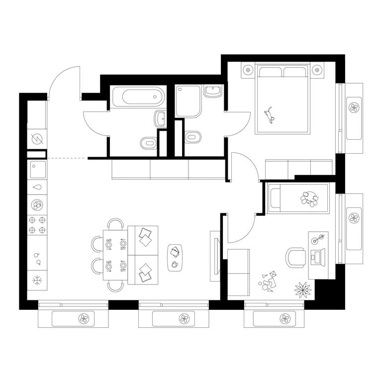 2-BD Apartment Sale, 56.8 sq. m. at Altufevskoe 53, Алтуфьевское шоссе, 53с11, Москва, Россия #1