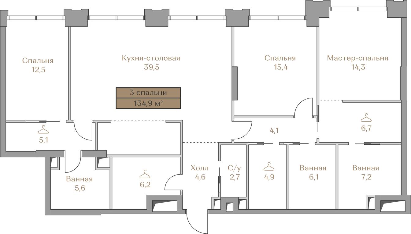 3-BD Apartment Sale, 134.9 sq. m. at Luzhniki Collection, Luzhnetskaya Embankment, 2/4с17, Moscow, Russia #1