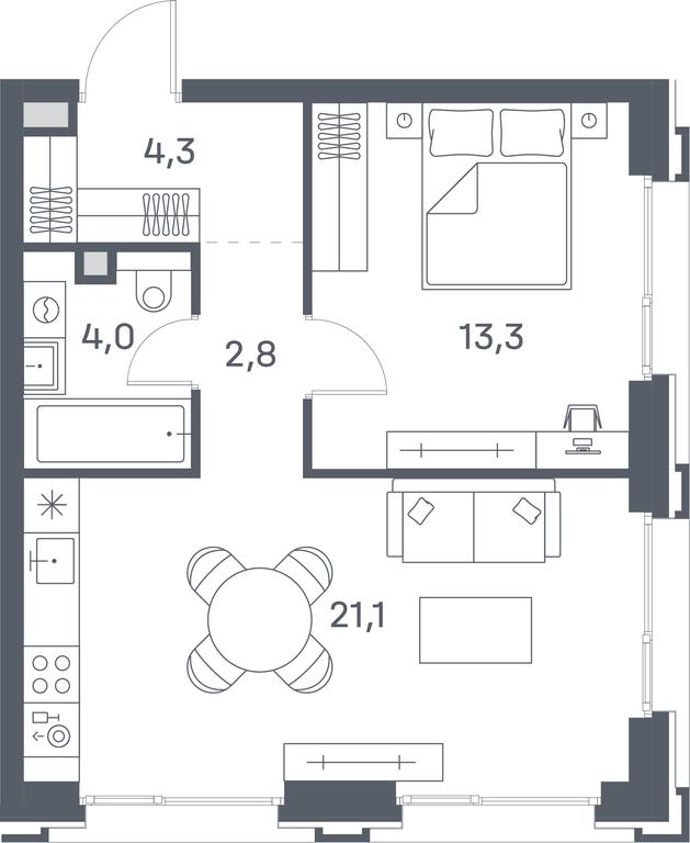 1-BD Apartment Sale, 45.5 sq. m. at Portland, Yuzhnoportovaya Street, 42с5, Moscow, Russia #2