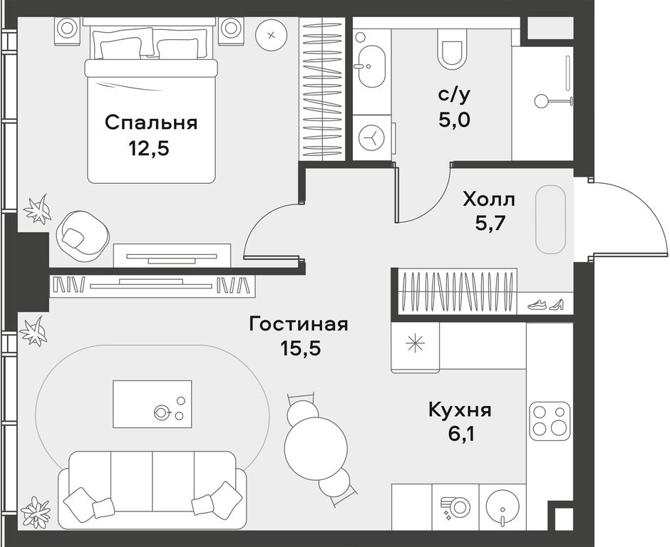 Apartment Sale, 44.8 sq. m. at Alia, Lyotnaya Street, 95Бк2, Moscow, Russia #1