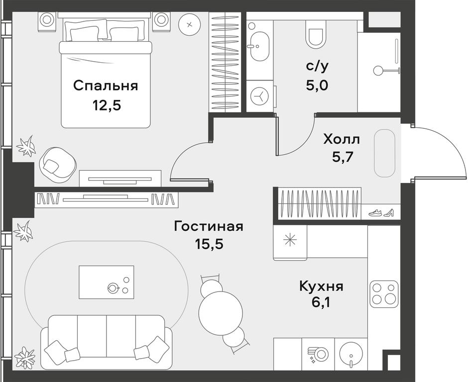 Apartment Sale, 44.8 sq. m. at Alia, Lyotnaya Street, 95Бк2, Moscow, Russia #1