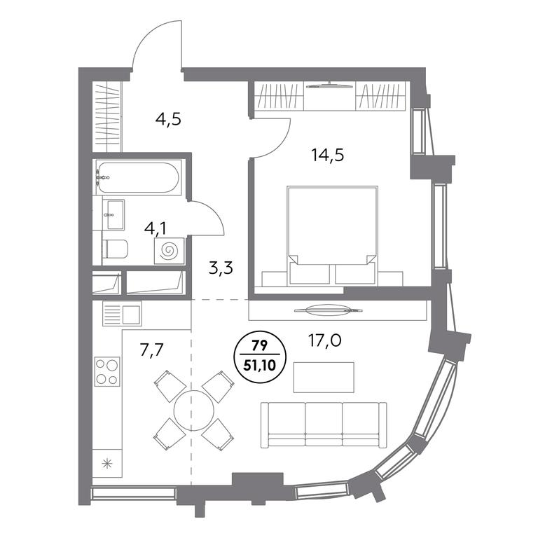 2-BD Apartment Sale, 51.1平方米 at Dom56, Fridrikha Engelsa Street, 56с1, Moscow, Russia #1