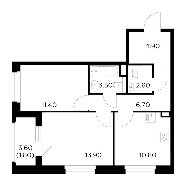 2-BD Apartment Sale, 55.6平方米 at Belyi Grad, Tsentralnaya Street, 1, Mytischi, Moscow Region, Russia #1
