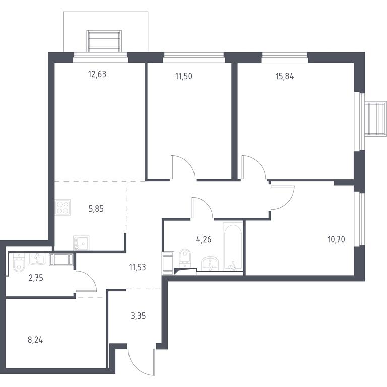 2-BD Apartment Sale, 86.1 sq. m. at Prigorod Lesnoe, Molodyozhny bulvar, 6, derevnya Misaylovo, Leninskiy City District, Moscow Region, Russia #1