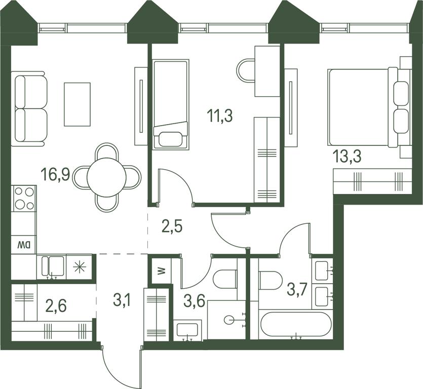 2-BD Apartment Sale, 57 sq. m. at Moments, Volokolamskoye Highway, 28, Moscow, Russia #1