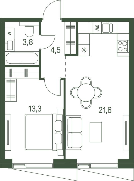 1-BD Apartment Sale, 43.2 sq. m. at Moments, Volokolamskoye Highway, 28, Moscow, Russia #1